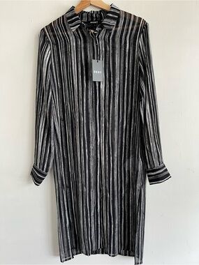 DKNY Black and White Striped Tunic Top